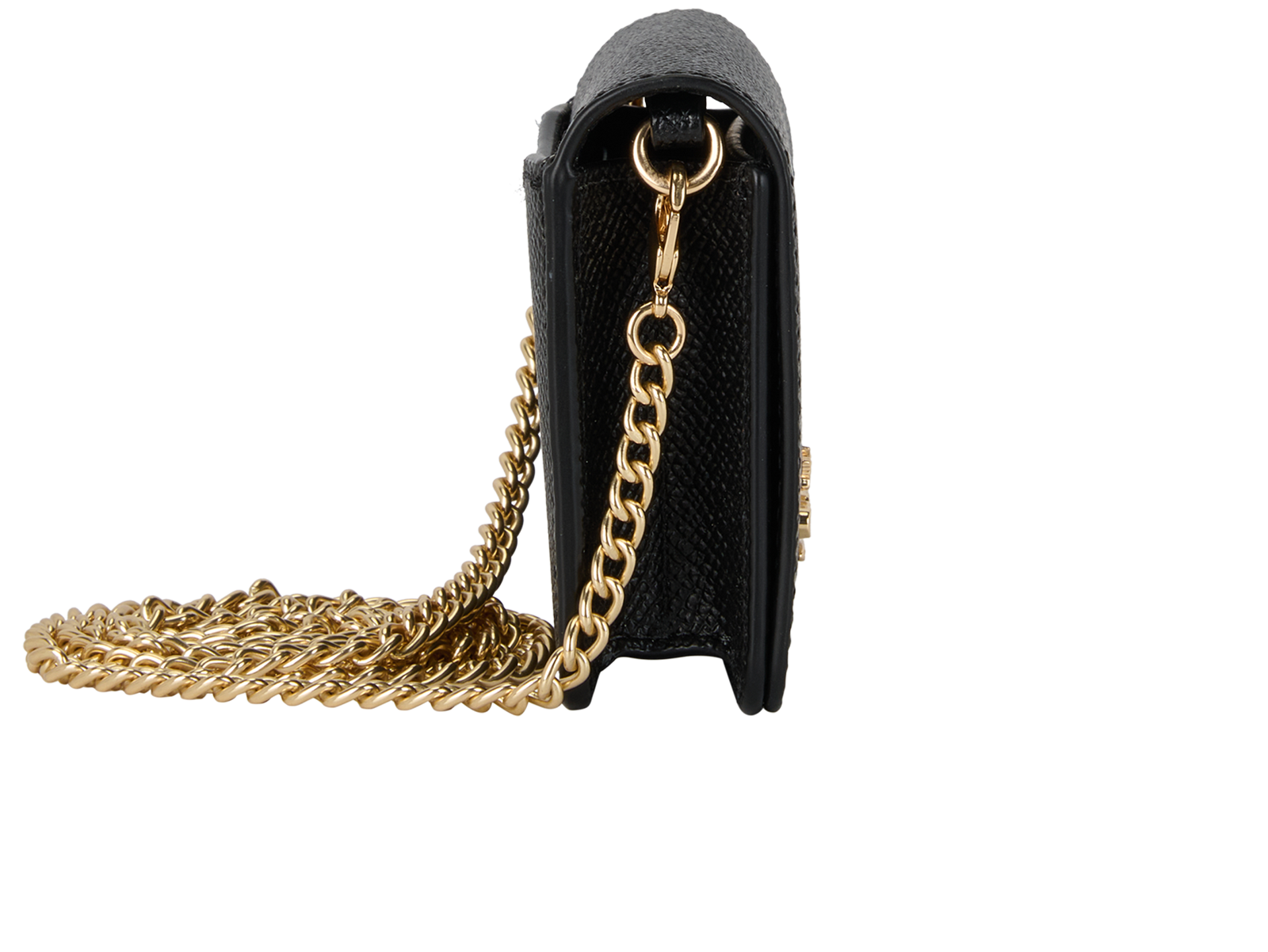 Mini Wallet On Chain, &pound;60, Handbags, Black, Leather, Side view